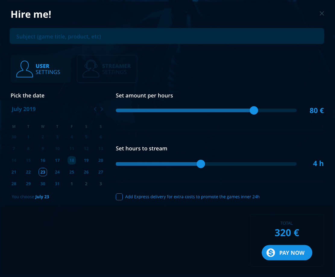 Streamer settings view